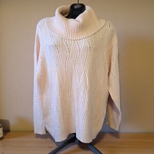 Oversized Blush Cable Knit Turtleneck Sweater Size M